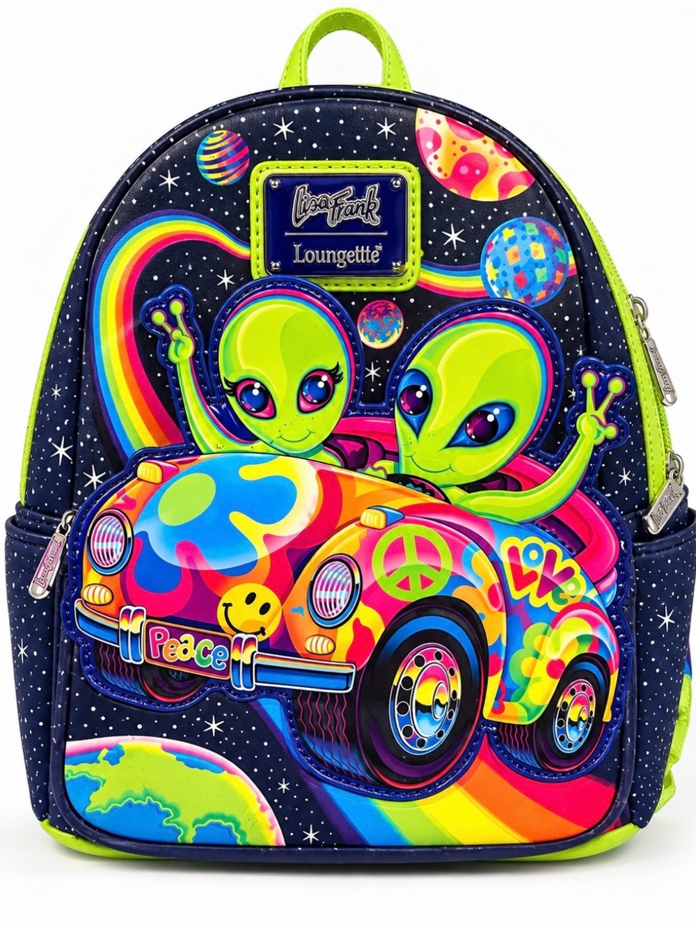Loungefly Neon Green Lisa Frank Alien Car Mini Backpack